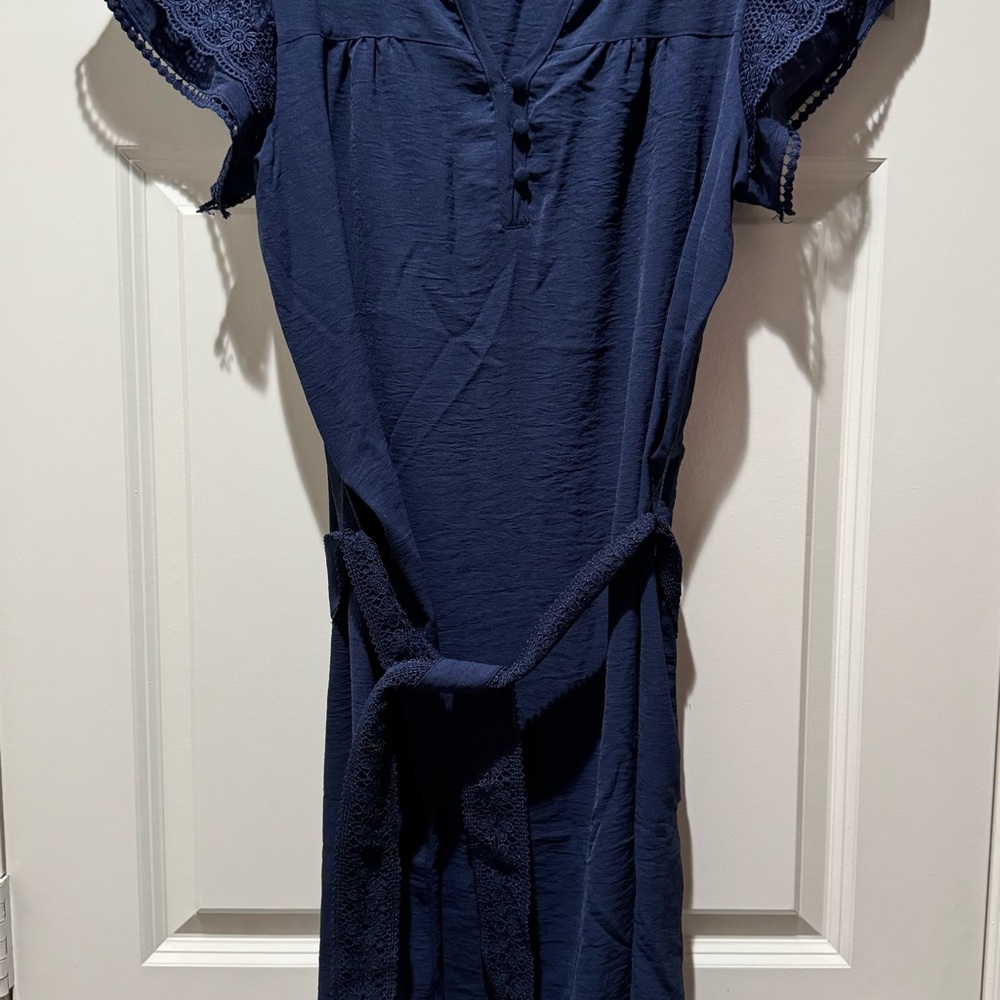 Adrienne Vittadini Elegant Navy Blue Dress - Size M